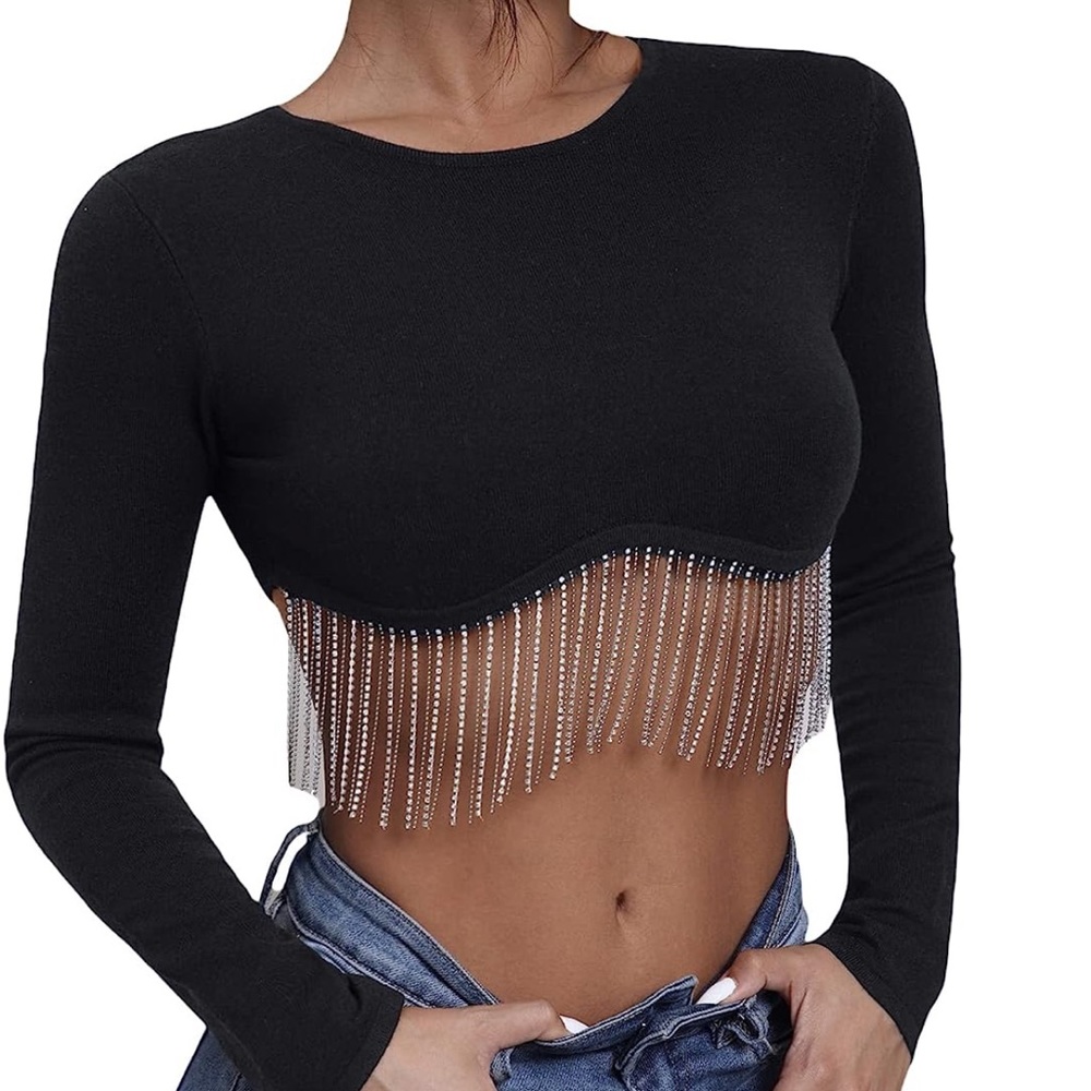 Rhinestone Fringe Crop Top